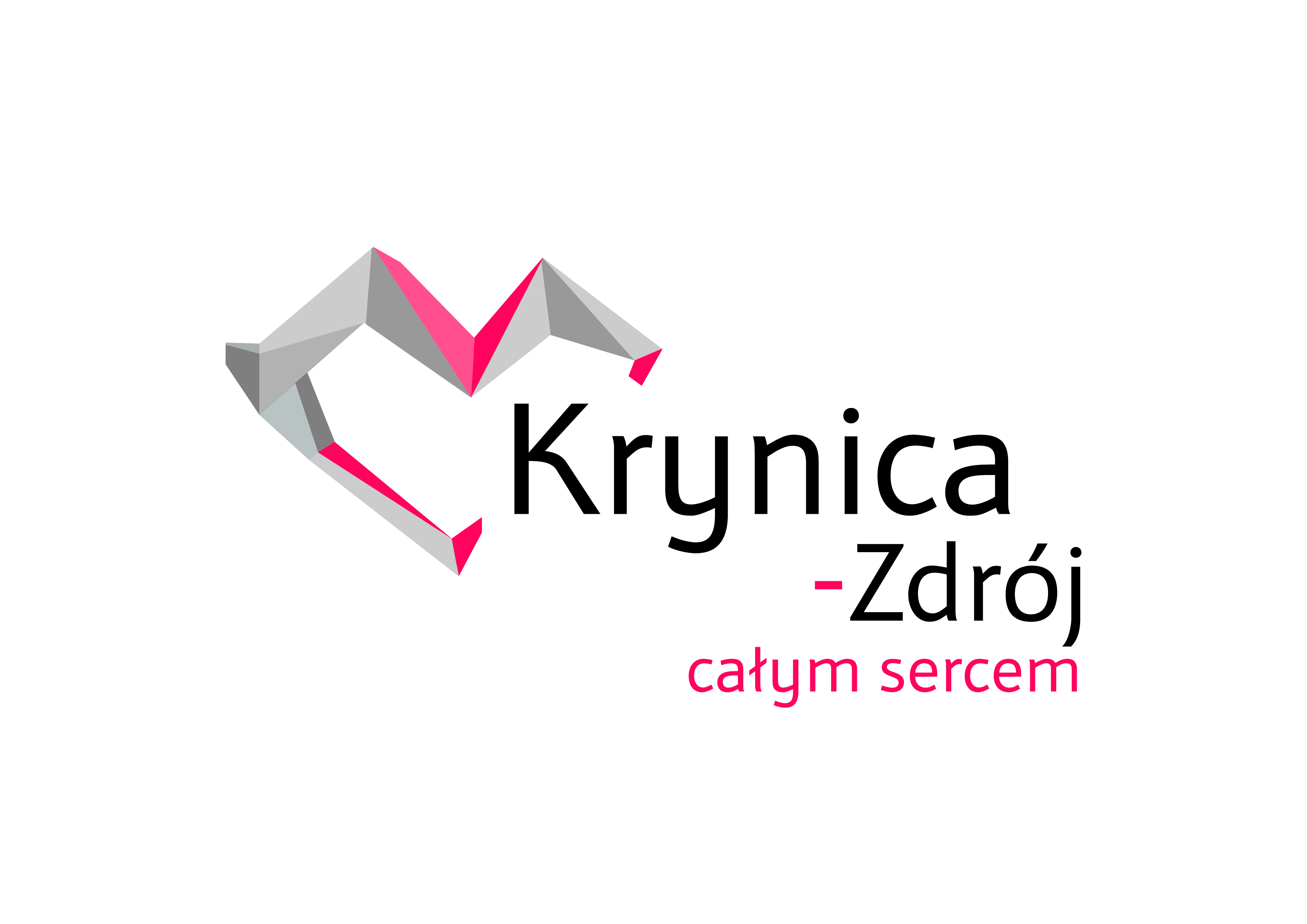 Obrazek przedstawia logotyp Krynicy-Zdroju w kształcie serca oraz tekstem Krynica-Zdrój całym sercem
